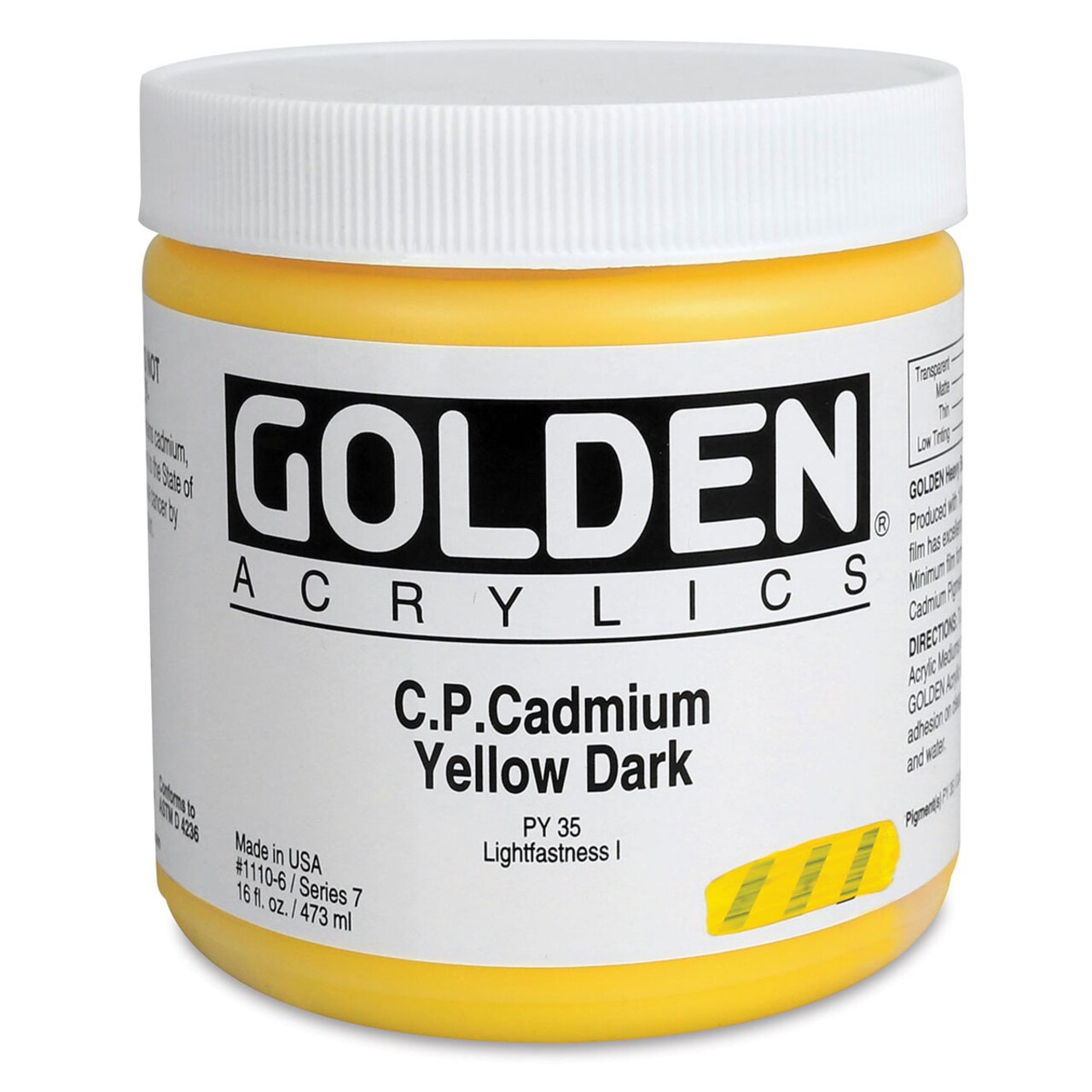 Golden Heavy Body Artist Acrylics - Cadmium Yellow Dark, 16 oz Jar